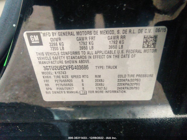 2015 GMC SIERRA 1500 SLE VIN: 3GTU2UECXFG403686