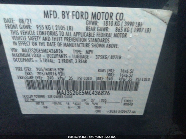 MAJ3S2GE5MC436826 Ford Ecosport Se