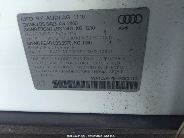 2017 Audi Q5, VIN: WA1C2AFP8HA080410