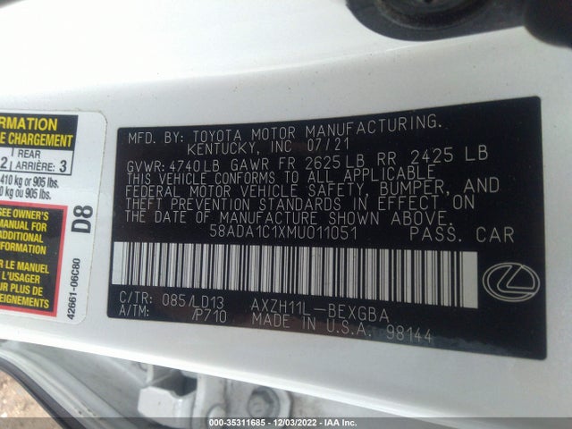 58ADA1C1XMU011051 Lexus Es Es 300h