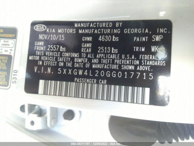 5XXGW4L20GG017715 KIA Optima Sx Turbo