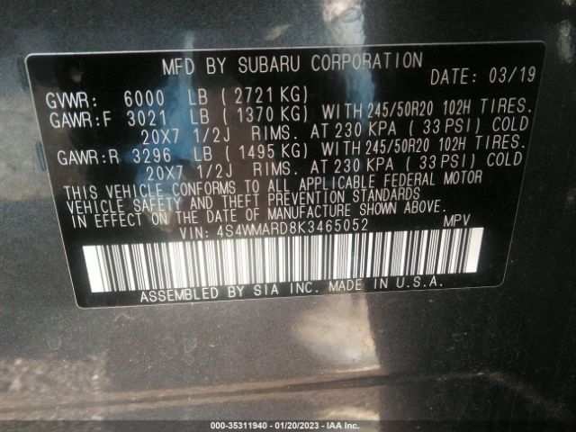 4S4WMARD8K3465052 Subaru Ascent Touring