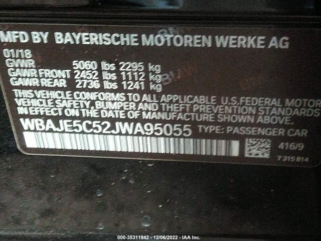 BMW 5 Series 540i 2018 WBAJE5C52JWA95055 Image 9