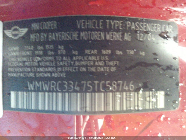 WMWRC33475TC58746 Mini COOPER HARDTOP
