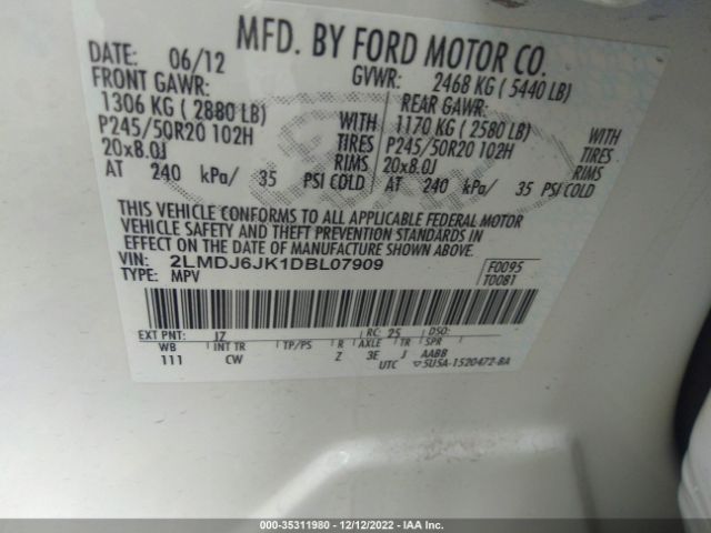 2LMDJ6JK1DBL07909 Lincoln MKX