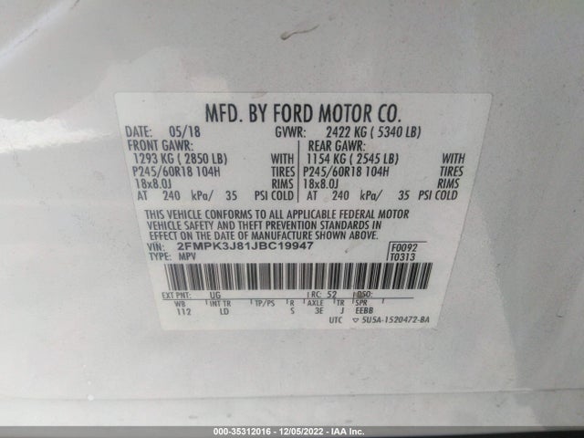 2018 Ford Edge, VIN: 2FMPK3J81JBC19947