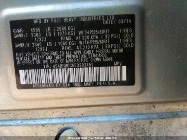 4S4BRBDC6E3293452 Subaru Outback 2.5i Premium