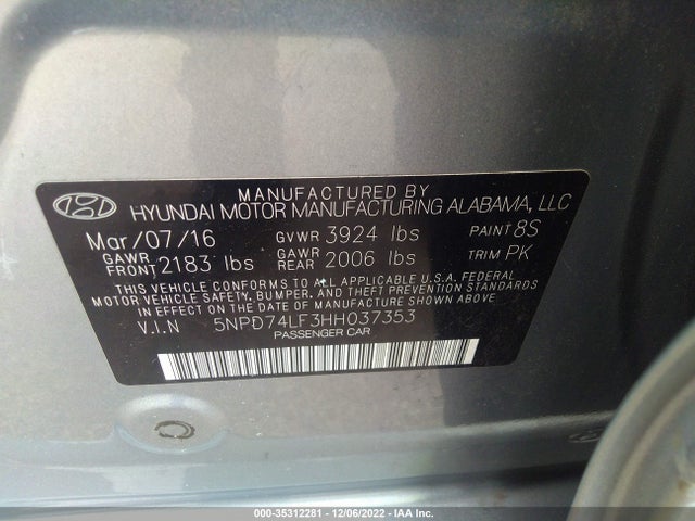 Hyundai ELANTRA SE 2017 5NPD74LF3HH037353 Image 9