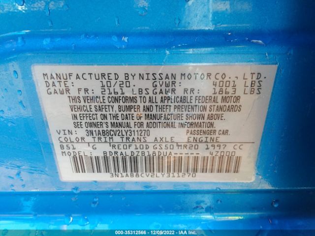 3N1AB8CV2LY311270 Nissan SENTRA SV