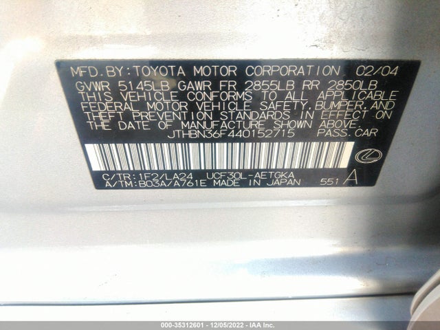 Lexus LS 430 2004 JTHBN36F440152715 Image 10
