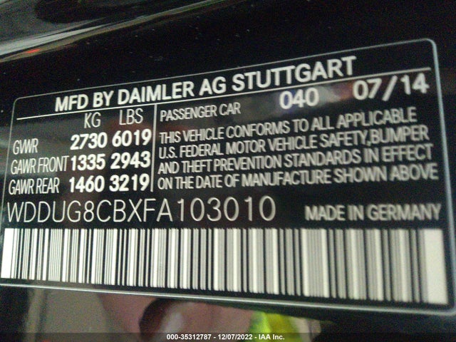 2015 Mercedes-Benz S-Class, VIN: WDDUG8CBXFA103010