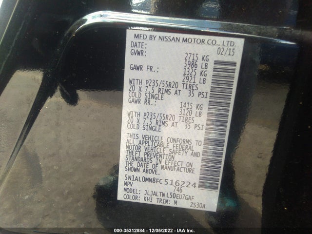 2015 INFINITI QX60 VIN: 5N1AL0MN8FC516224