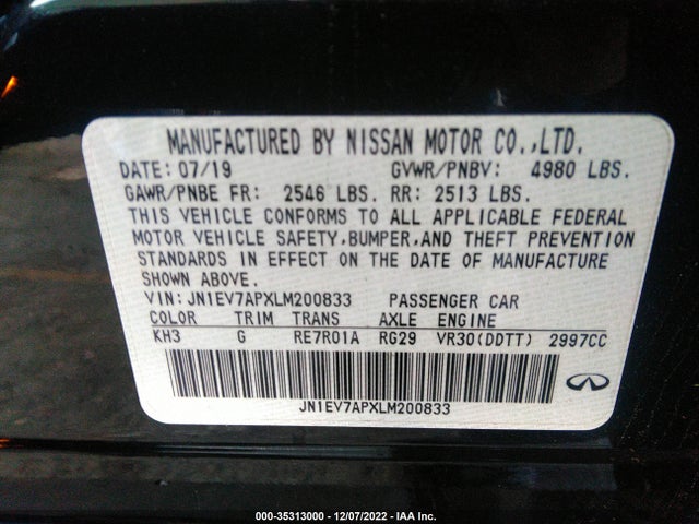 2020 INFINITI Q50 3.0T SPORT VIN: JN1EV7APXLM200833