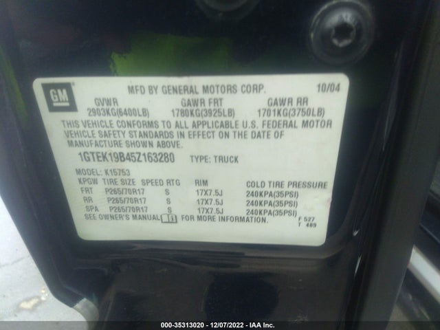 GMC Sierra 1500 Sle 2005 1GTEK19B45Z163280 Image 10