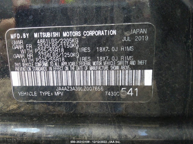 2020 Mitsubishi Outlander, VIN: JA4AZ3A39LZ007656