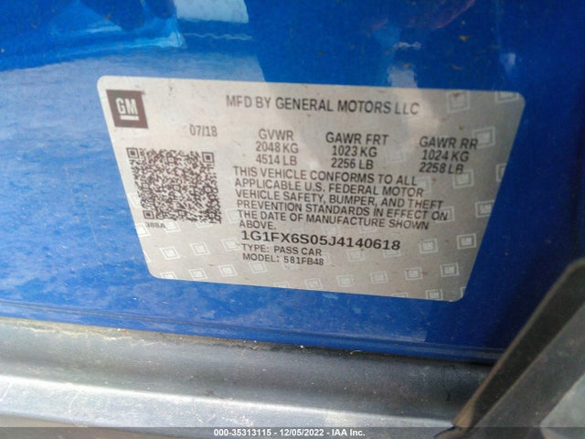 2018 Chevrolet Bolt EV, VIN: 1G1FX6S05J4140618