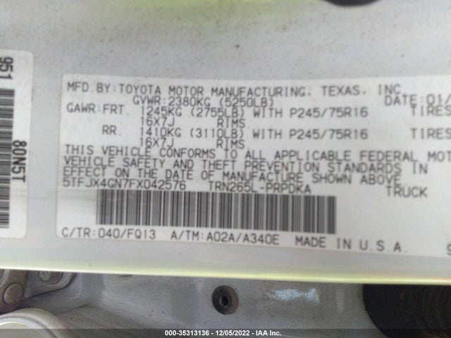 2015 Toyota Tacoma, VIN: 5TFJX4GN7FX042576