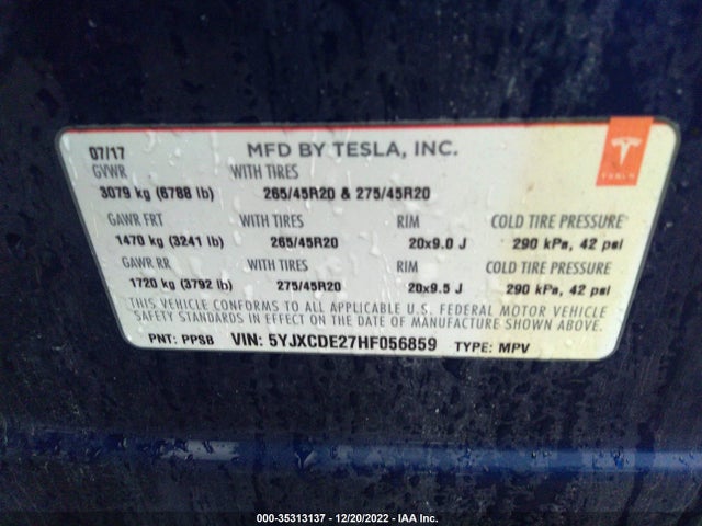 2017 Tesla Model X, VIN: 5YJXCDE27HF056859