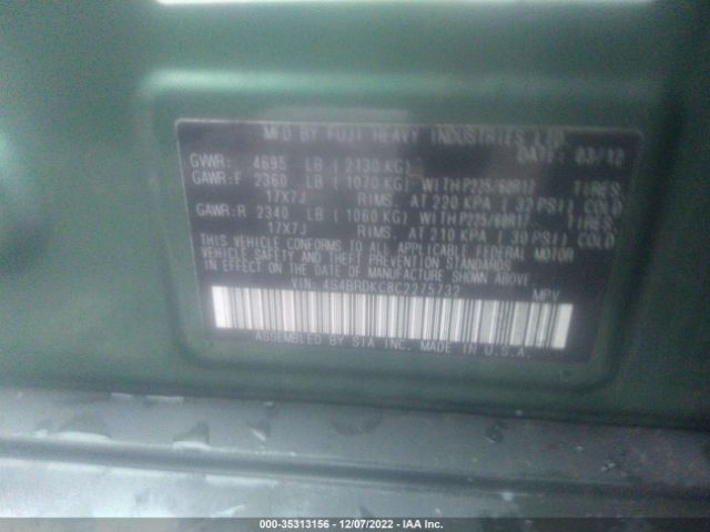 4S4BRDKC8C2275732 Subaru Outback 3.6r Limited