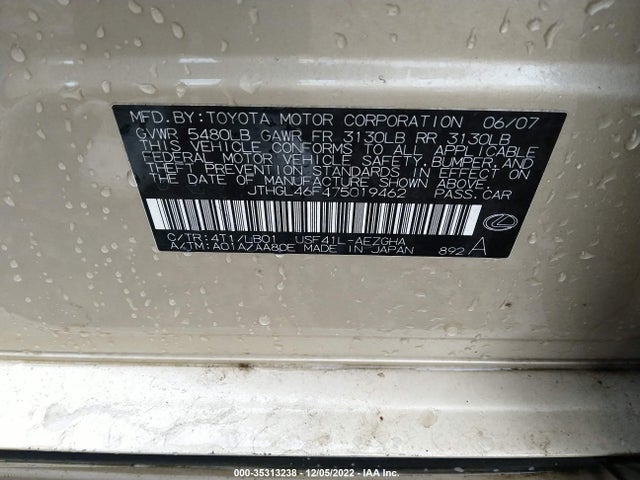 JTHGL46F475019462 Lexus Ls 460 Lwb
