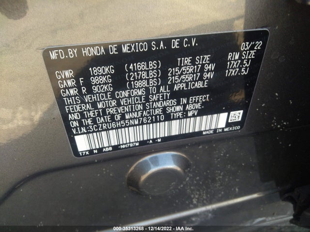 Honda HR-V EX 2022 3CZRU6H55NM762110 Image 11