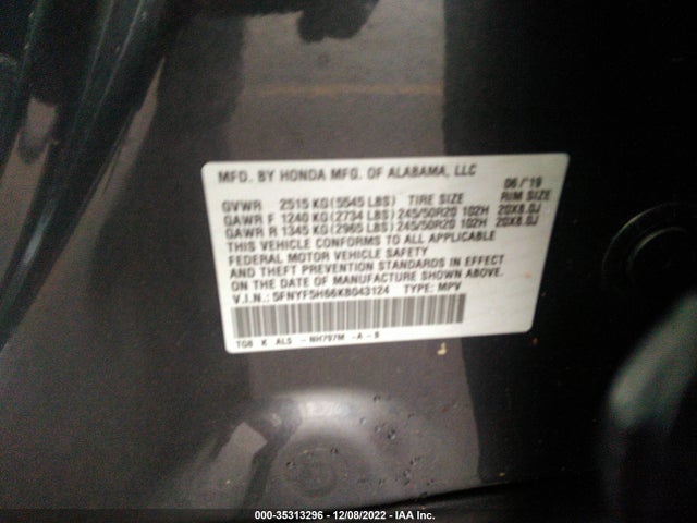 Honda Pilot Touring 7-passenger 2019 5FNYF5H66KB043124 Image 11
