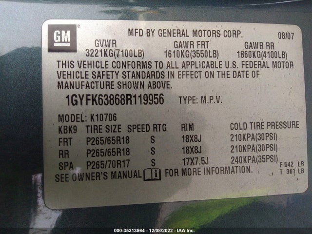 Cadillac Escalade 2008 1GYFK63868R119956 Image 10