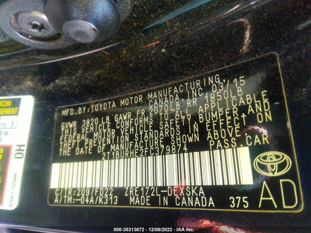Toyota Corolla 2015 2T1BURHE2FC379874 Image 10
