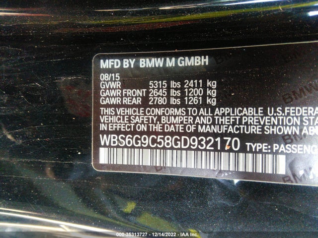 2016 BMW M6, VIN: WBS6G9C58GD932170
