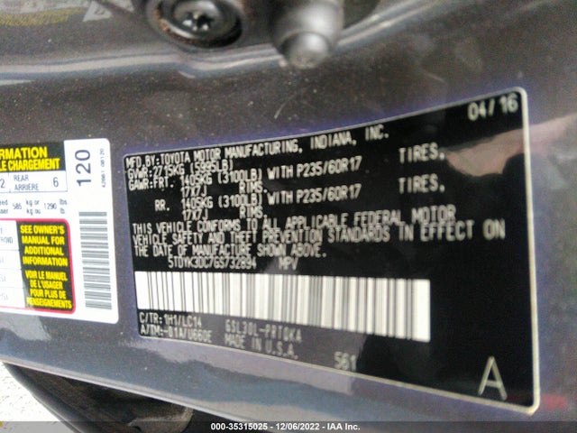 2016 Toyota Sienna, VIN: 5TDYK3DC7GS732894