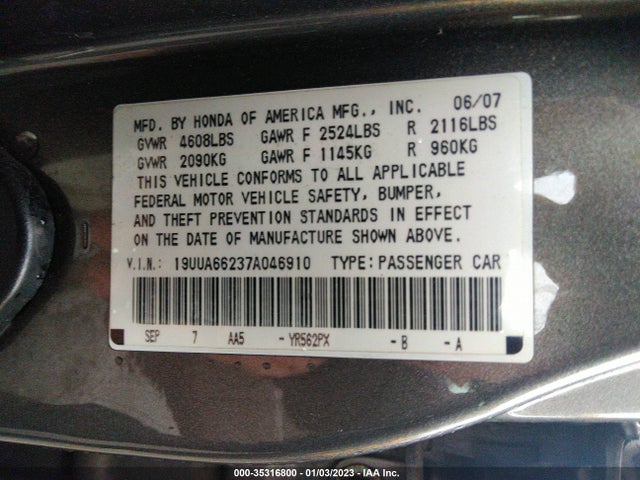 Acura TL 2007 19UUA66237A046910 Image 10