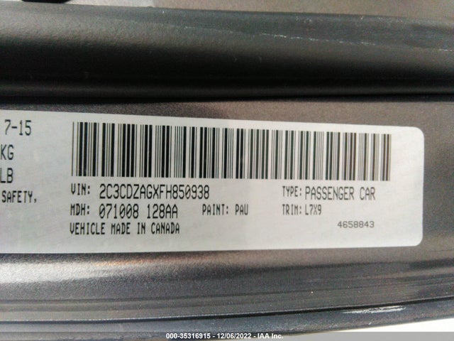 Dodge Challenger Sxt 2015 2C3CDZAGXFH850938 Image 9