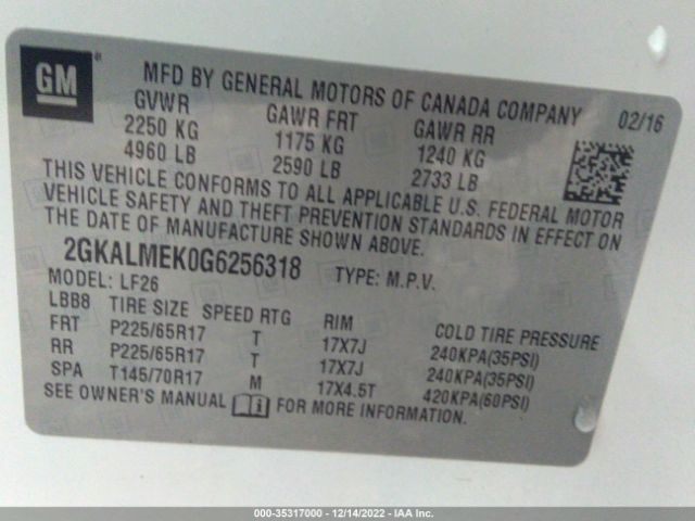 2GKALMEK0G6256318 GMC Terrain Sle