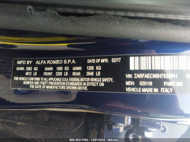 ZARFAECN5H7538911 Alfa Romeo GIULIA TI