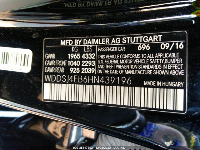 2017 Mercedes-Benz CLA-Class, VIN: WDDSJ4EB6HN439196