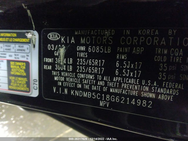2016 Kia Sedona, VIN: KNDMB5C18G6214982