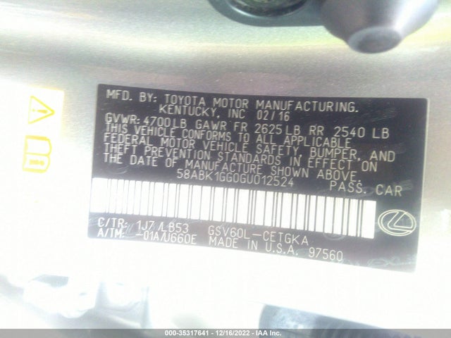 58ABK1GG0GU012524 Lexus ES 350