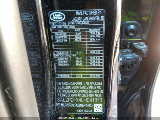 2020 Land Rover Range Rover Evoque, VIN: SALZP2FX4LH091873
