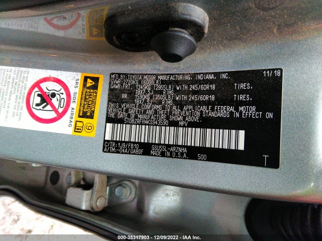 Toyota Highlander Le 2019 5TDBZRFH4KS943590 Image 10