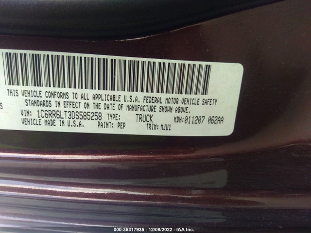 2013 RAM 1500 LONE STAR VIN: 1C6RR6LT3DS585258