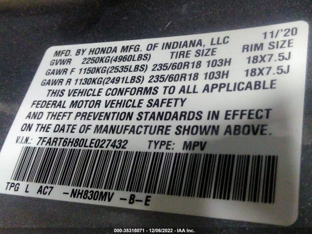 2020 Honda CR-V, VIN: 7FART6H80LE027432