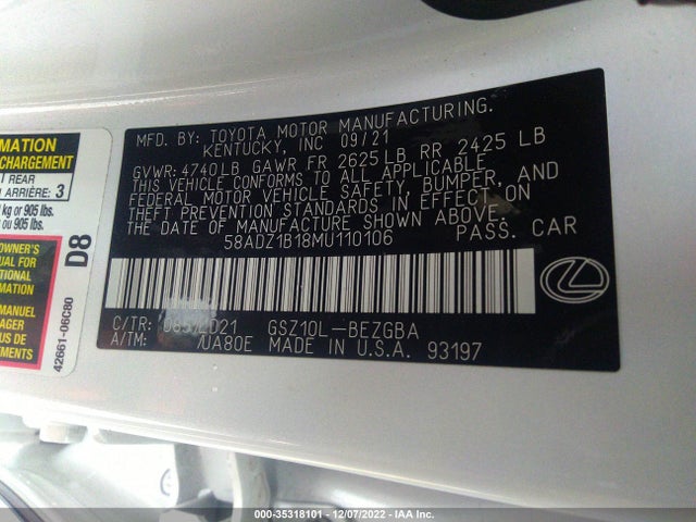2021 Lexus ES, VIN: 58ADZ1B18MU110106