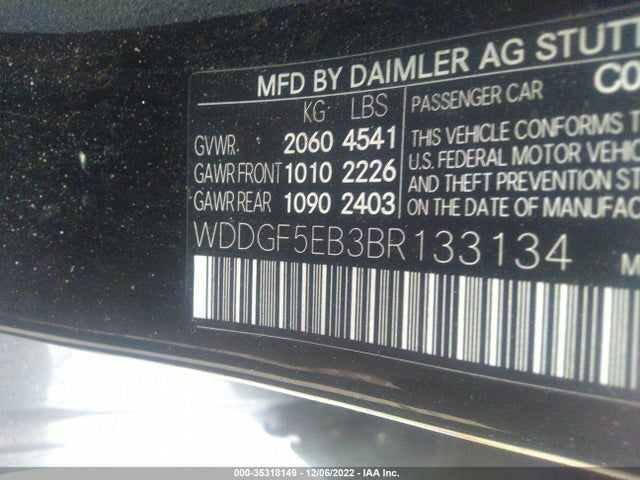 2011 MERCEDES-BENZ C-CLASS C 300 VIN: WDDGF5EB3BR133134