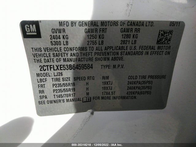 2011 GMC TERRAIN SLT-2 VIN: 2CTFLXE53B6459584