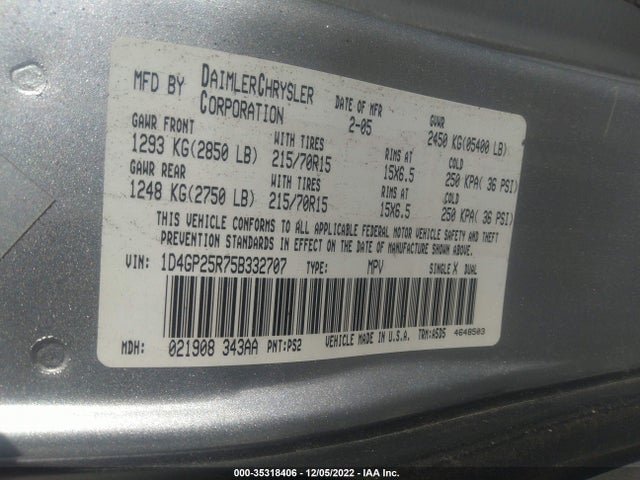 Dodge CARAVAN SE 2005 1D4GP25R75B332707 Image 9