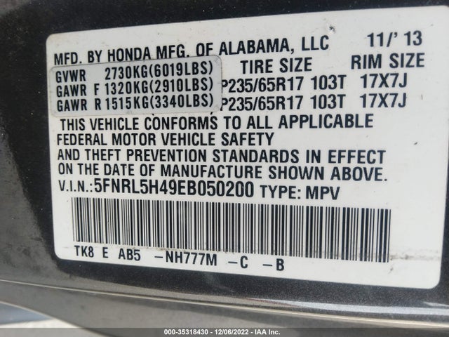 Honda ODYSSEY EX 2014 5FNRL5H49EB050200 Image 9