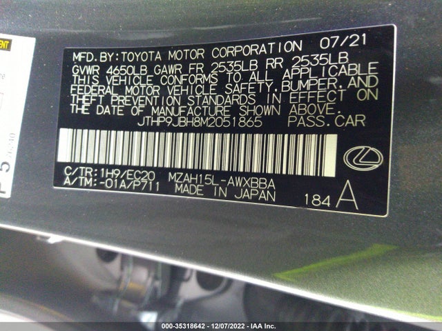 JTHP9JBH8M2051865 Lexus Ux Ux 250h