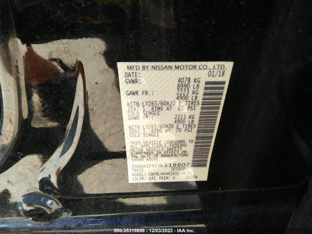 2018 Nissan Titan, VIN: 1N6BA1F45JN518807