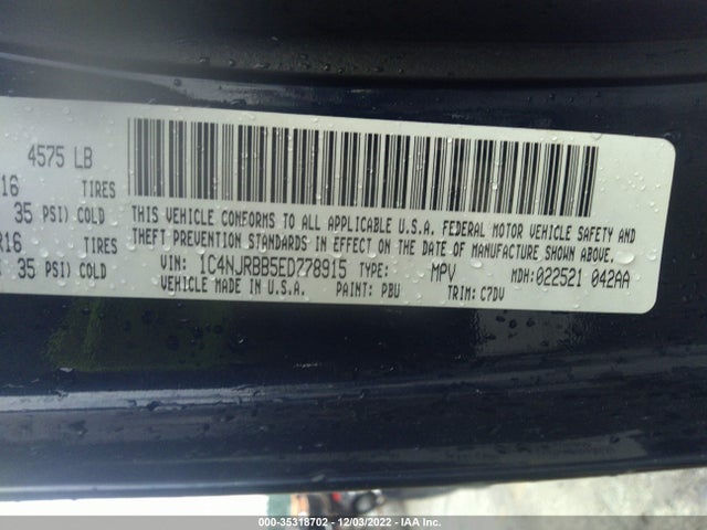 2014 JEEP PATRIOT SPORT VIN: 1C4NJRBB5ED778915