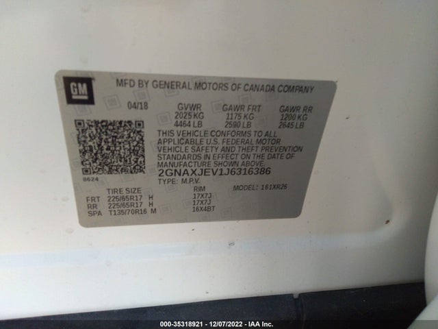 Chevrolet EQUINOX LT 2018 2GNAXJEV1J6316386 Image 14